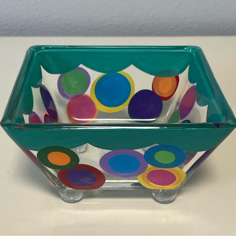 Polka Dots Marble Balls Footed Bowl Detroit
Glass Co Michigan USA Retro 5.5” sq